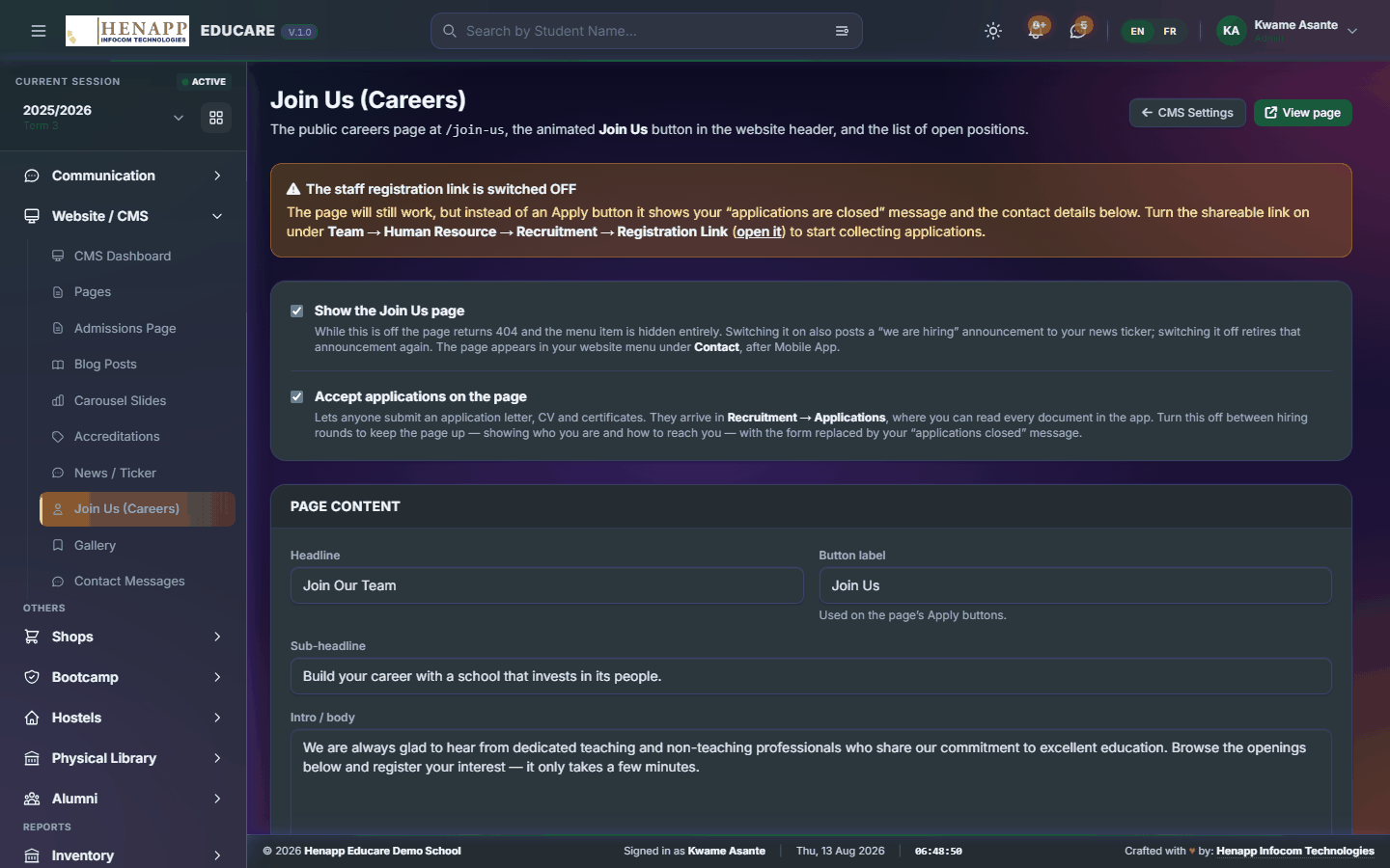 Join Us (Careers) — Website / CMS