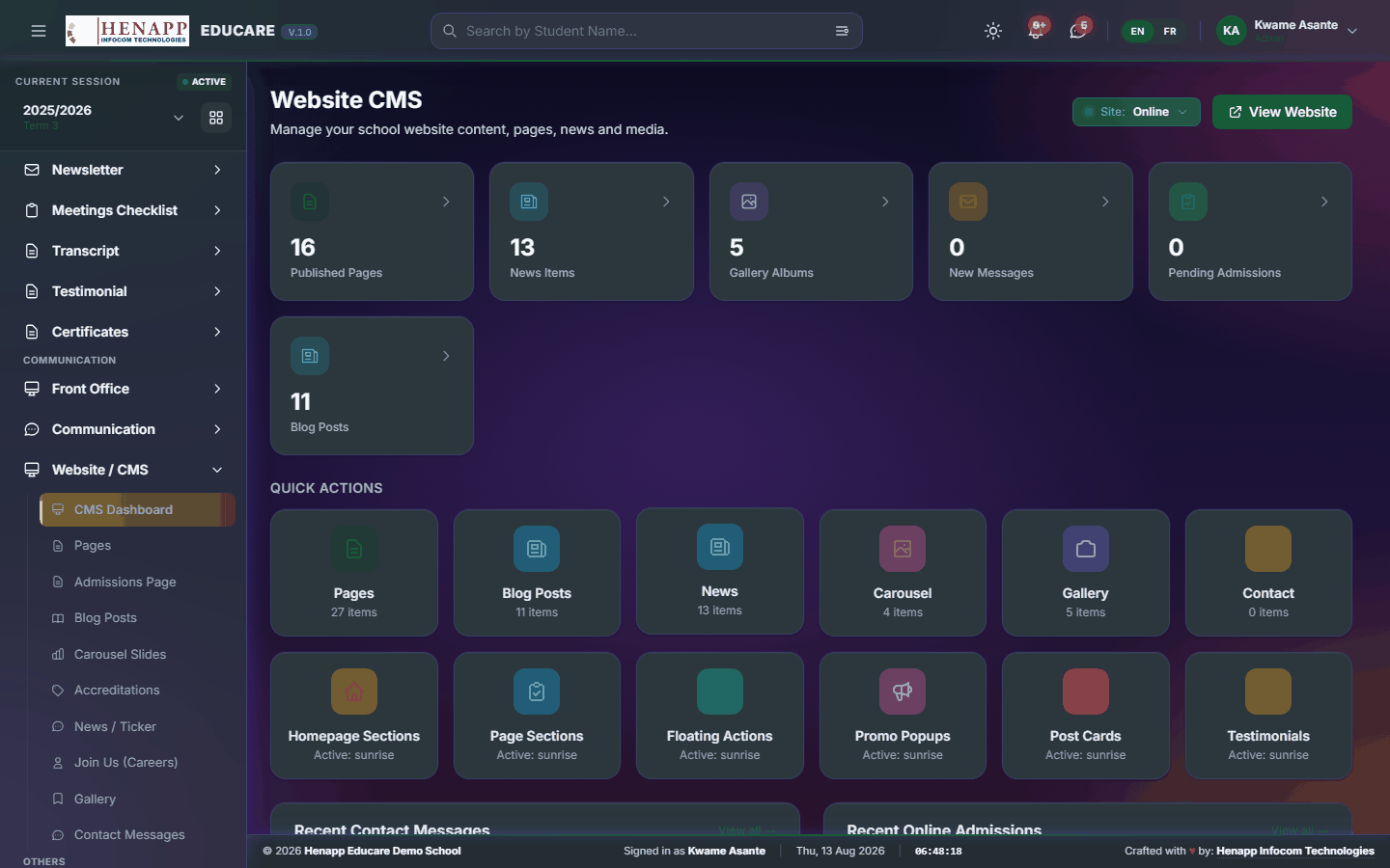 CMS Dashboard — Website / CMS