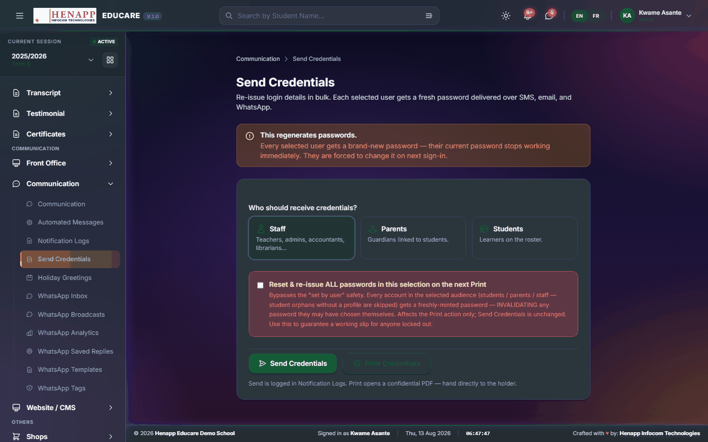 Send Credentials — Communication