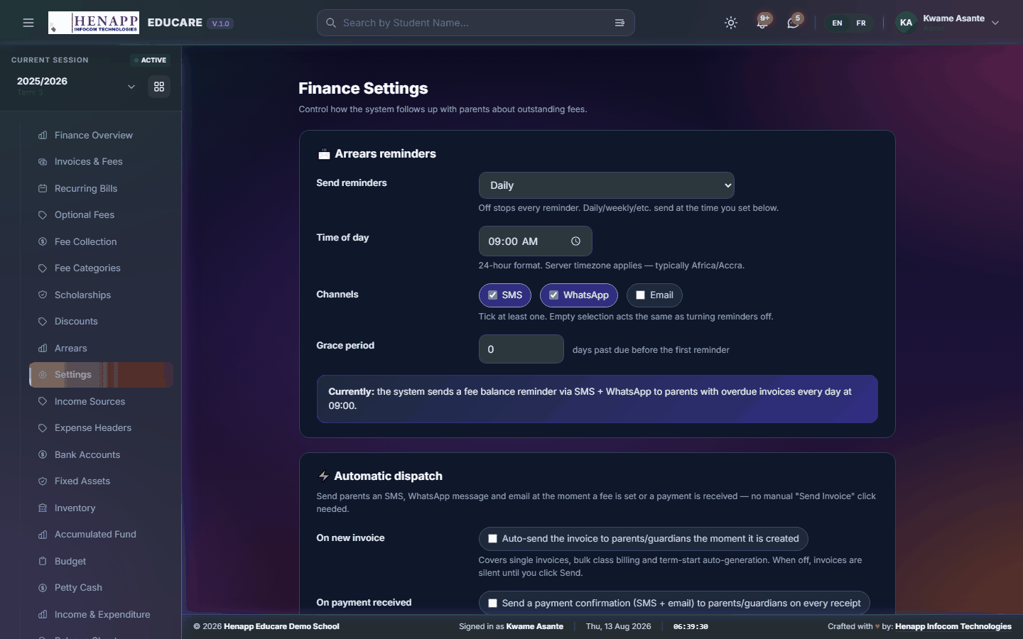 Settings — Finance