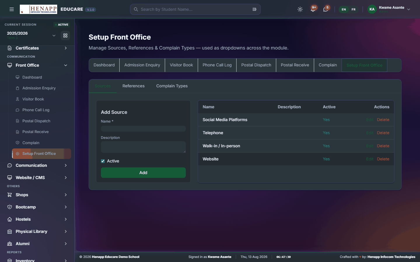 Setup Front Office — Front Office