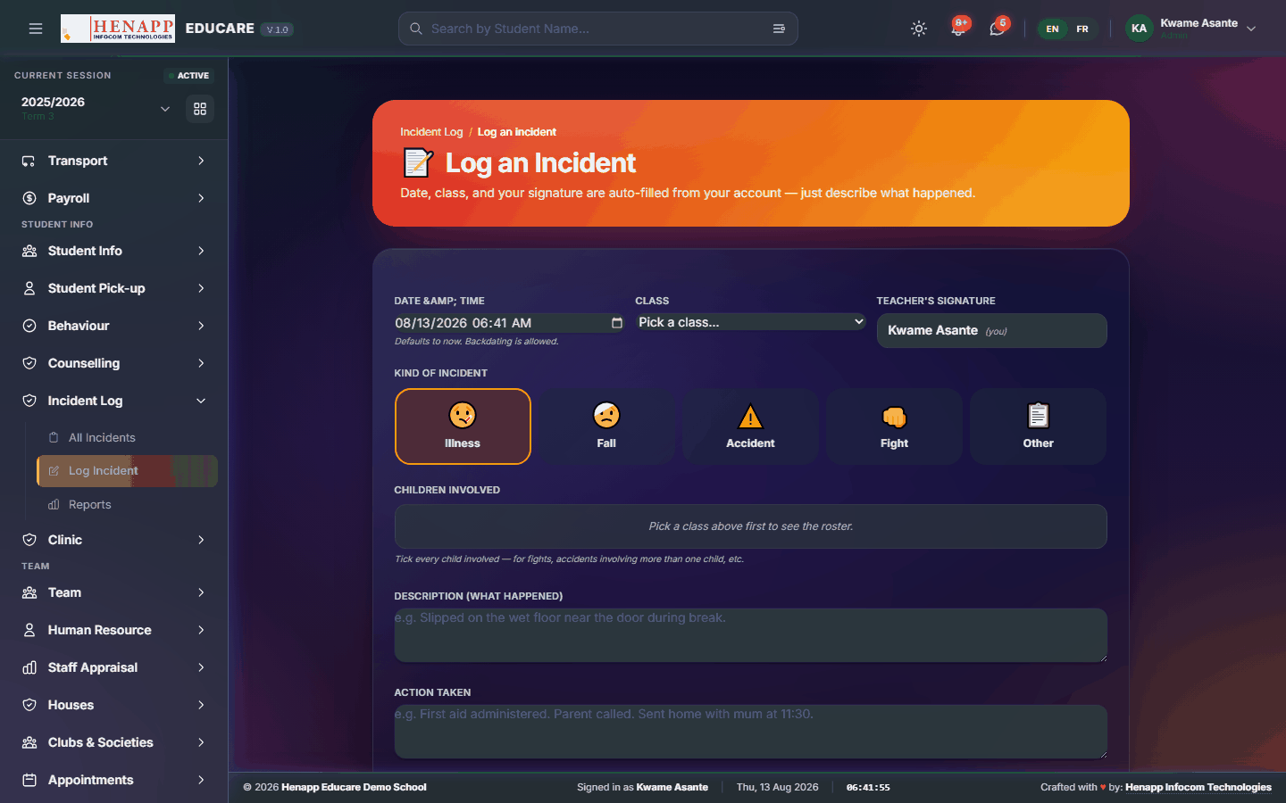 Log Incident — Incident Log