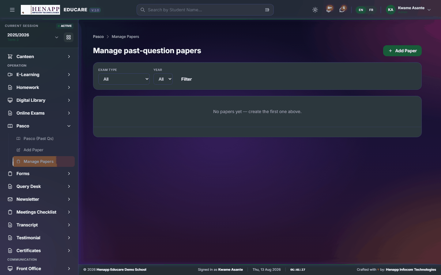 Manage Papers — Pasco