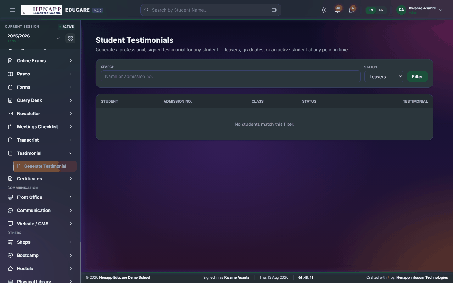 Generate Testimonial — Testimonial