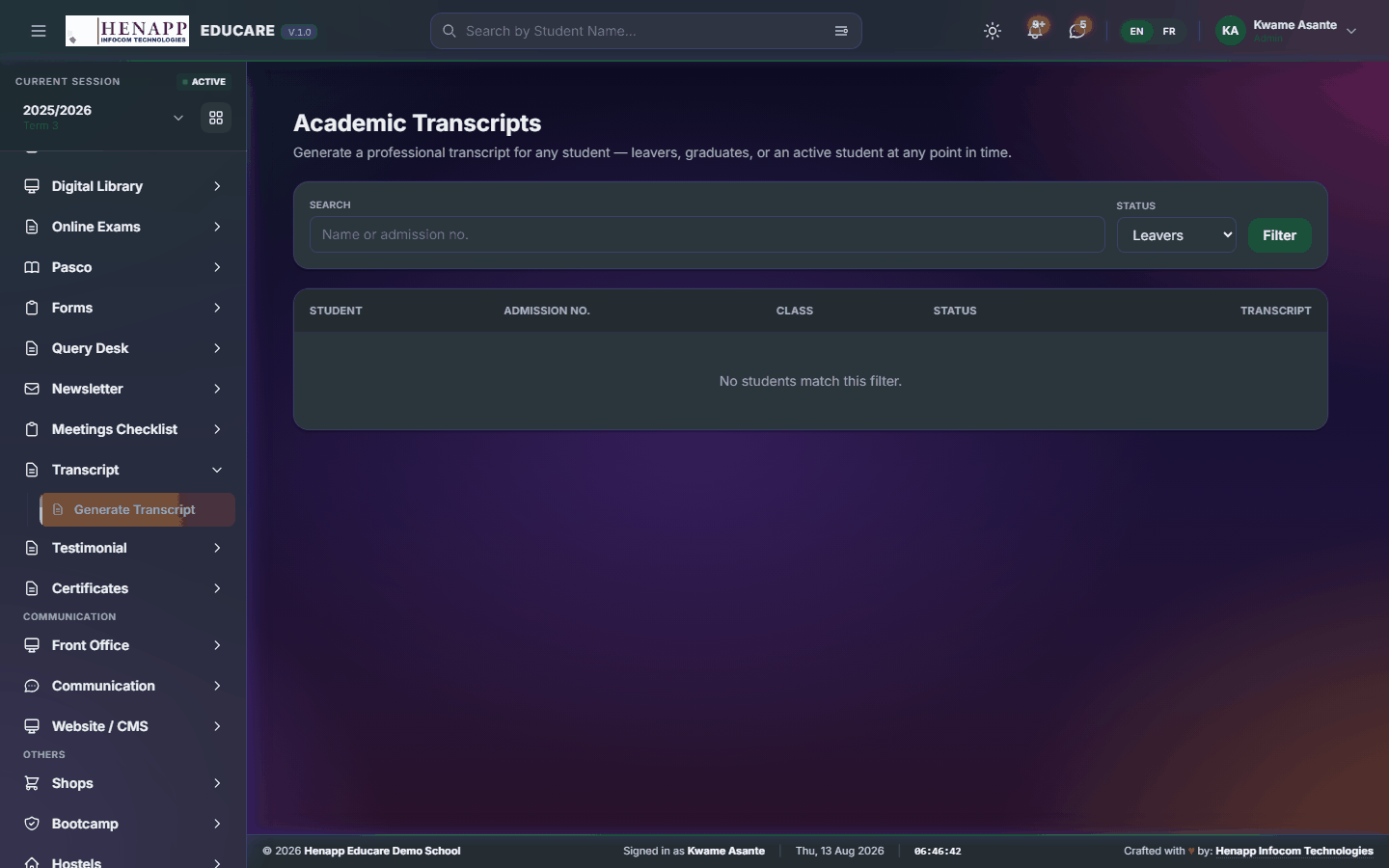 Generate Transcript — Transcript