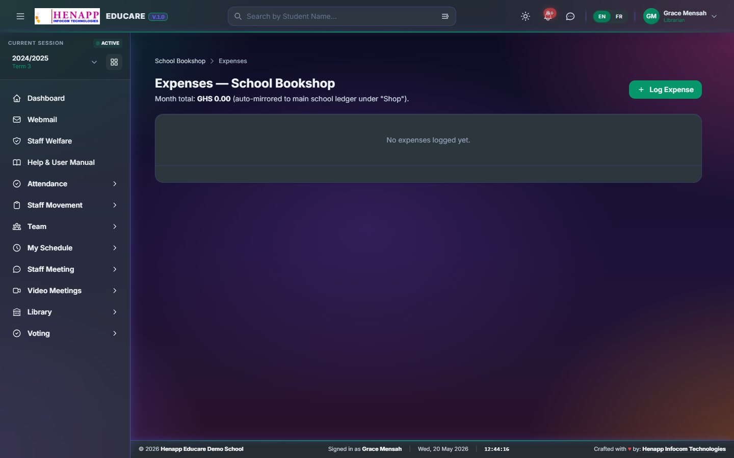 Shop expenses log.