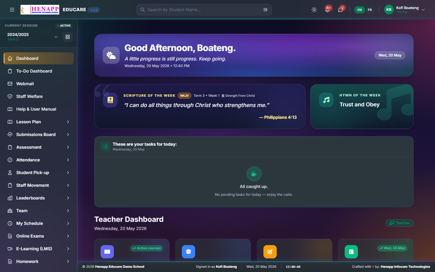 The Teacher dashboard.